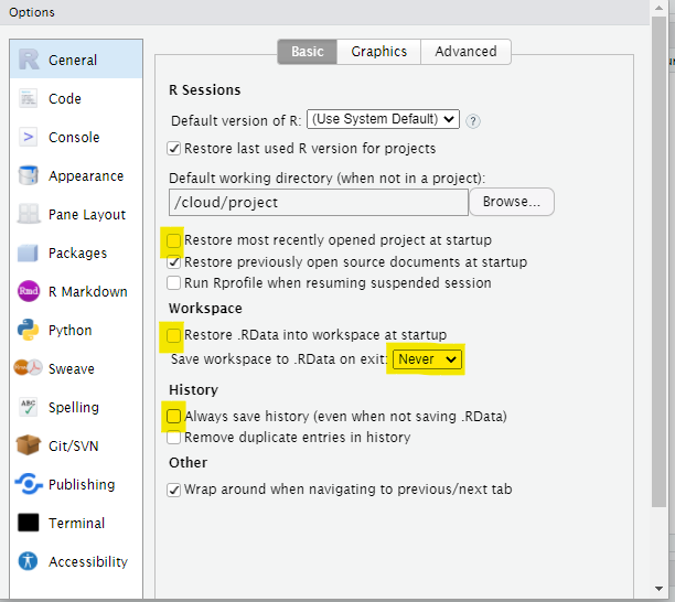 RStudio Global Options